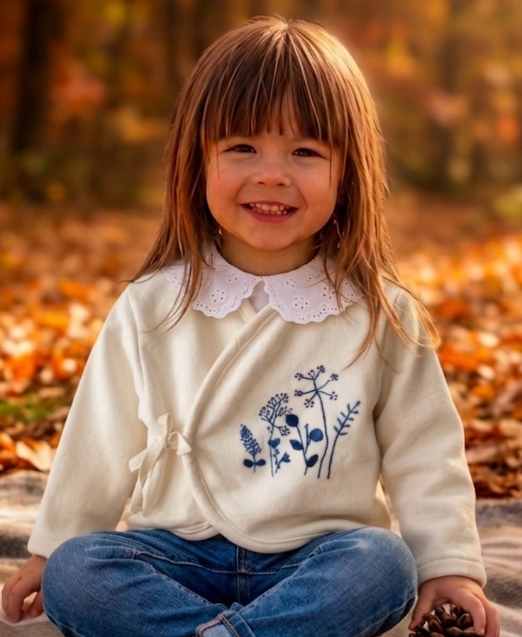 Polerón Niña Cruzado Bordado Azul
