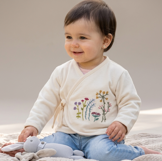 Polerón Niña Cruzado Bordado Pastel