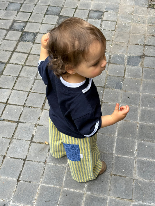 Pantalón Parche Rayas Amarillo / Azul